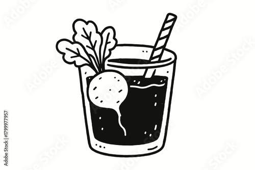 handdrawn cute doodle style glass of beet juice vector line illustration