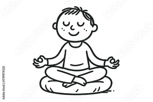 handdrawn cute doodle style person meditating on floor cushion vector line illustration