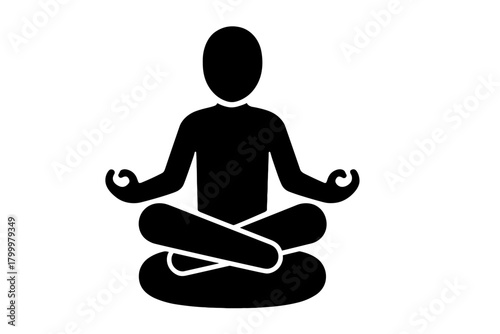 person meditating on floor cushion flat black solid vector illustration isolated on white background