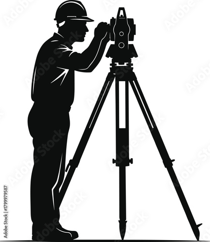 surveying, silhouette, posture, motion, tripod, theodolite, measure, gear, field, engineer, tool, icon, angle, map