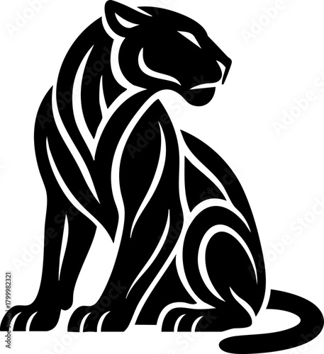 elegant Tribal Panther Silhouette Featuring Dynamic Poses and Bold Wildcat Line Art