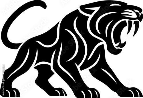 elegant Tribal Panther Silhouette Featuring Dynamic Poses and Bold Wildcat Line Art
