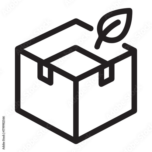 Eco friendly packaging box with leaf icon line art package delivery