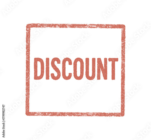 stamp DISCOUNT brush font offset print effect faded red ink isolated on white background