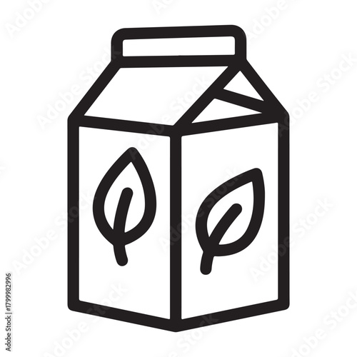 Milk carton with leaf icons line art juice beverage