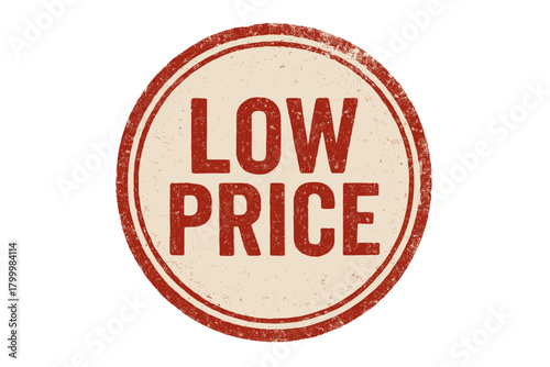 Circular seal LOW PRICE double border uppercase letters red ink pad effect realistic worn print