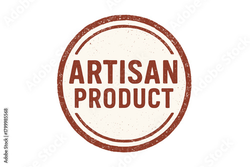 Circular stamp ARTISAN PRODUCT geometric font ink print rustic red tone vector isolated design