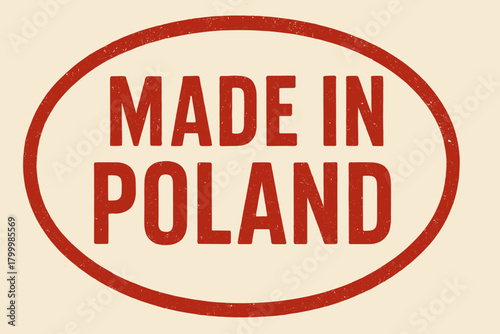 Oval badge MADE POLAND condensed vintage red ink pressure texture classic composition