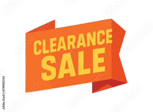 Flat vector banner design text Clearance Sale bold geometric font orange and red palette ribbon folded shape