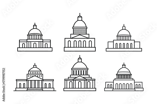 Capitol building architectural line art set of vector illustration