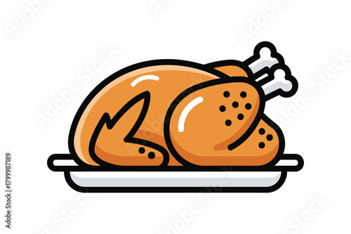 Roast chicken on platter colorful icon vector illustration