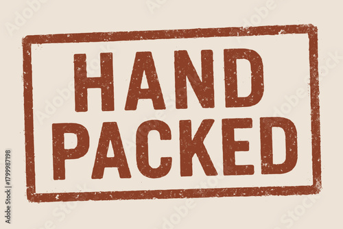 Rectangular seal HAND PACKED font faded ink texture redbrown tone edges