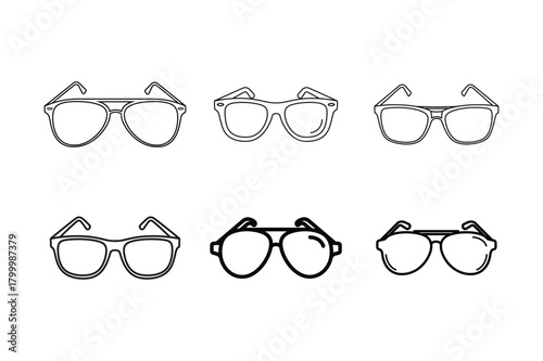 Sunglass collection in simple line art set of vector illustration