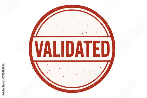 Circular badge VALIDATED bold uppercase red ink with texture ink splatter look