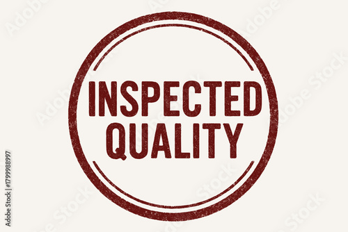 Round seal INSPECTED QUALITY uppercase font realistic ink pad texture dark red hue