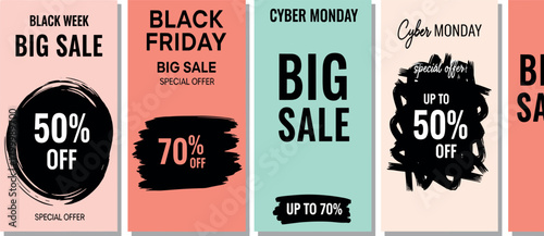 Black Friday and Cyber Monday Big Sale Posters with Discount Offers
