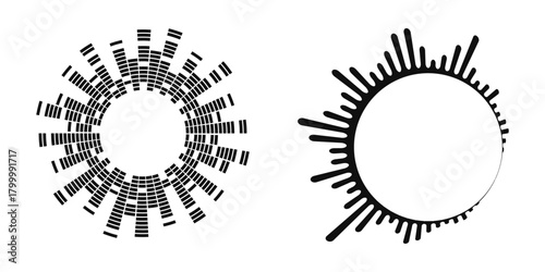 
Audio wave tune print, voice message, podcast audio recording. Vector audio player soundwave visualization or voice message sound wave. Podcast audio streaming. Music Sound waveform equalizer lines