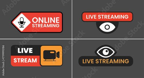 Live Streaming Icon Set for Online Broadcast, Video Streaming, and Live Content