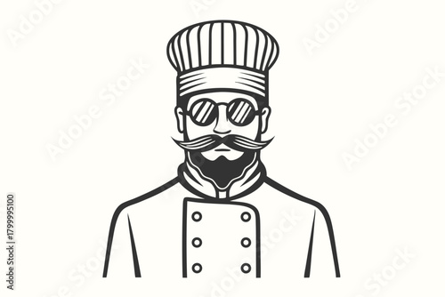 Illustrated chef wearing stylish sunglasses and impressive mustache gives a modern culinary charm