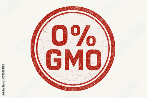 Round stamp 0% GMO uppercase geometric font red ink pad texture cracked ink surface realistic print layout