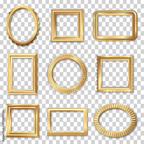 Elegant golden frames collection with various shapes and styles
