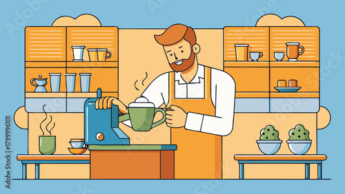 Barista making latte art in a coffee shop illustration
