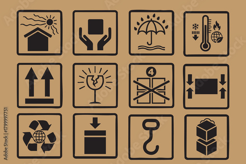 collection of vector icons of symbols on packaging