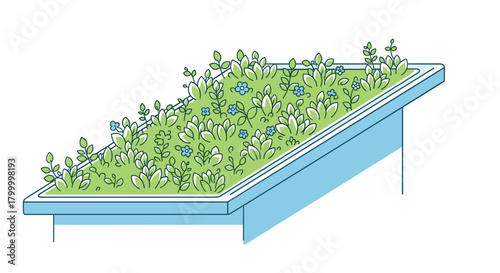 Garden planter filled with green plants and flowers in spring  , Climate Resilience Tech icon set