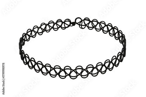 Black tattoo choker necklace, 90s fashion item, isolated on transparent.