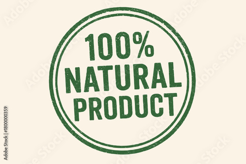 Circular badge 100% NATURAL PRODUCT uppercase font eco green ink print texture double ring border
