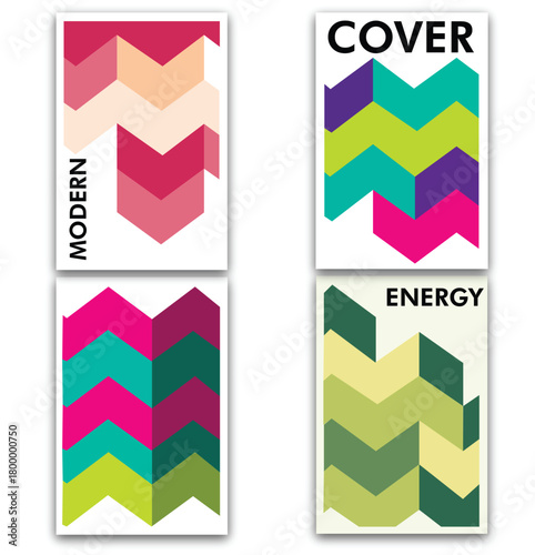 Colorful Chevron Pattern Cover Set – Modern Geometric Zigzag Design Templates