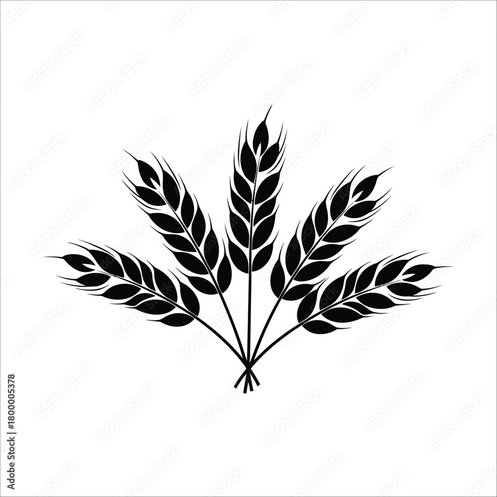 Fototapeta premium Black wheat ears icon silhouette isolated on white background Vector
