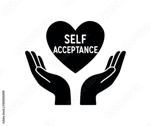 self acceptance hands flat black solid vector illustration isolated on white background