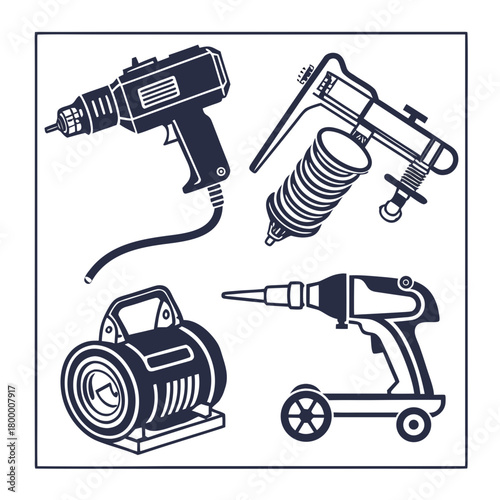 Collection of construction tools isolated on for repair work