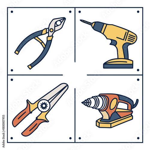 Collection of hand tools isolated on for construction work