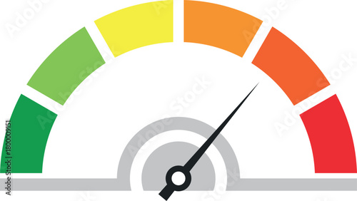Speedometer Gauge Vector. Performance Meter Indicator Design. Dashboard Speed Gauge. Flat Vector Speed Indicator Graphic. Minimal Speedometer Vector Icon Performance Level Meter. Colorful Gauge Meter