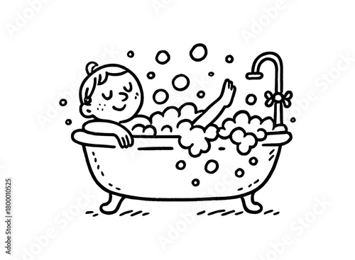 handdrawn cute doodle style relaxed bath bubbles vector line illustration