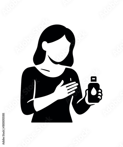 woman applying lotion flat black solid vector illustration isolated on white background