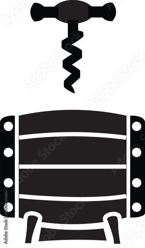 Beer barrel icon – Wooden keg with opener, brewery equipment vector
