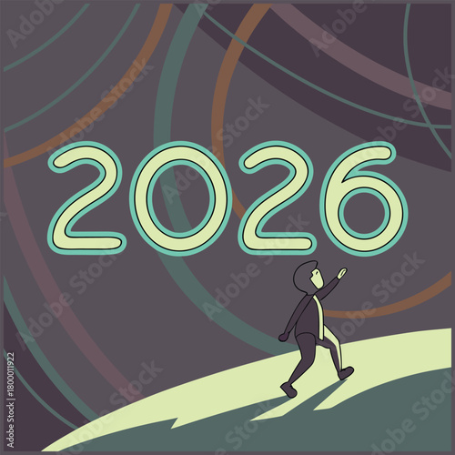 Individual ascending towards 2026, representing future vision and progress