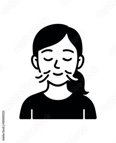 peaceful breathing portrait flat black solid vector illustration isolated on white background