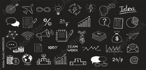 Hand-Drawn Startup, Marketing and Productivity Icons Set