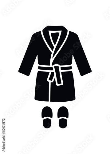 bathrobe and slippers flat black solid vector illustration isolated on white background