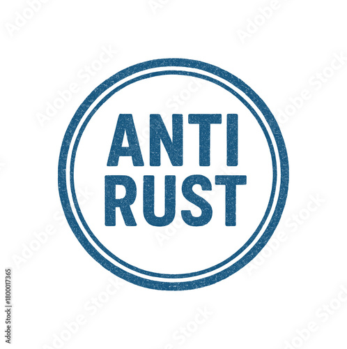 Round seal ANTI RUST uppercase font blue ink texture double circular border grainy pad surface