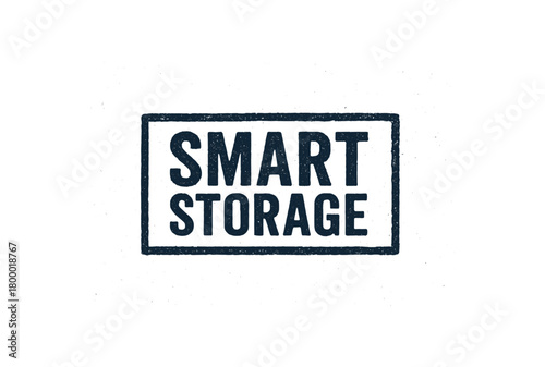 Rectangular seal SMART STORAGE condensed dark navy ink texture rustic composition