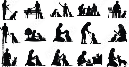 pets, silhouette, dog, cat, interaction, training, playing, feeding, grooming, sitting, care, companionship, animal, bonding, outdoor