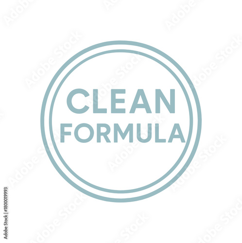 Round rubber stamp CLEAN FORMULA uppercase geometric font pale blue ink texture grainfree print double ring border