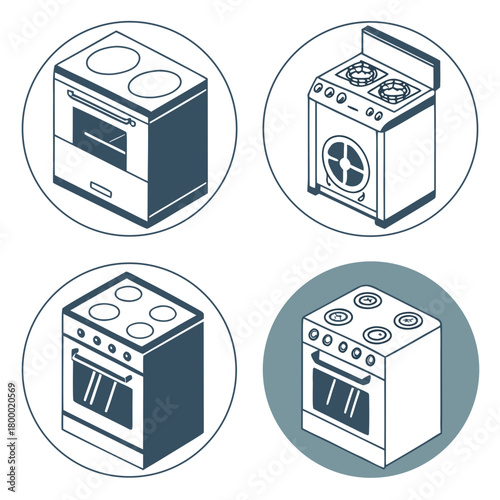Set of four stove vector illustrations isolated on
