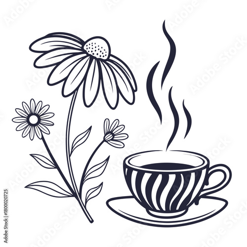 A cup of hot tea with chamomile flowers isolated on