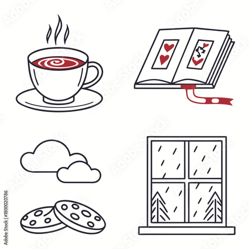 Cozy winter elements isolated on drawing illustration